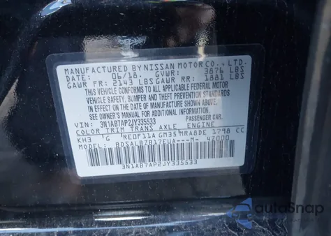 2018 Nissan Sentra S из США, поврежденный, VIN 3N1AB7AP2JY335533